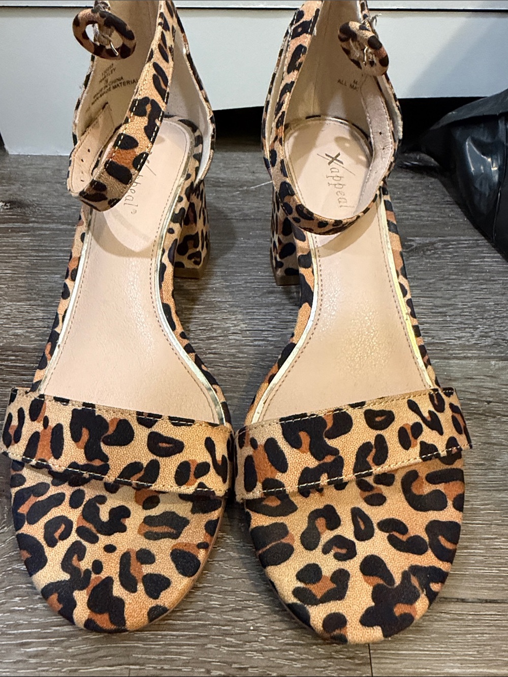 Xappeal Leopard Print Ankle-Strap Block Heels - Tan & Black